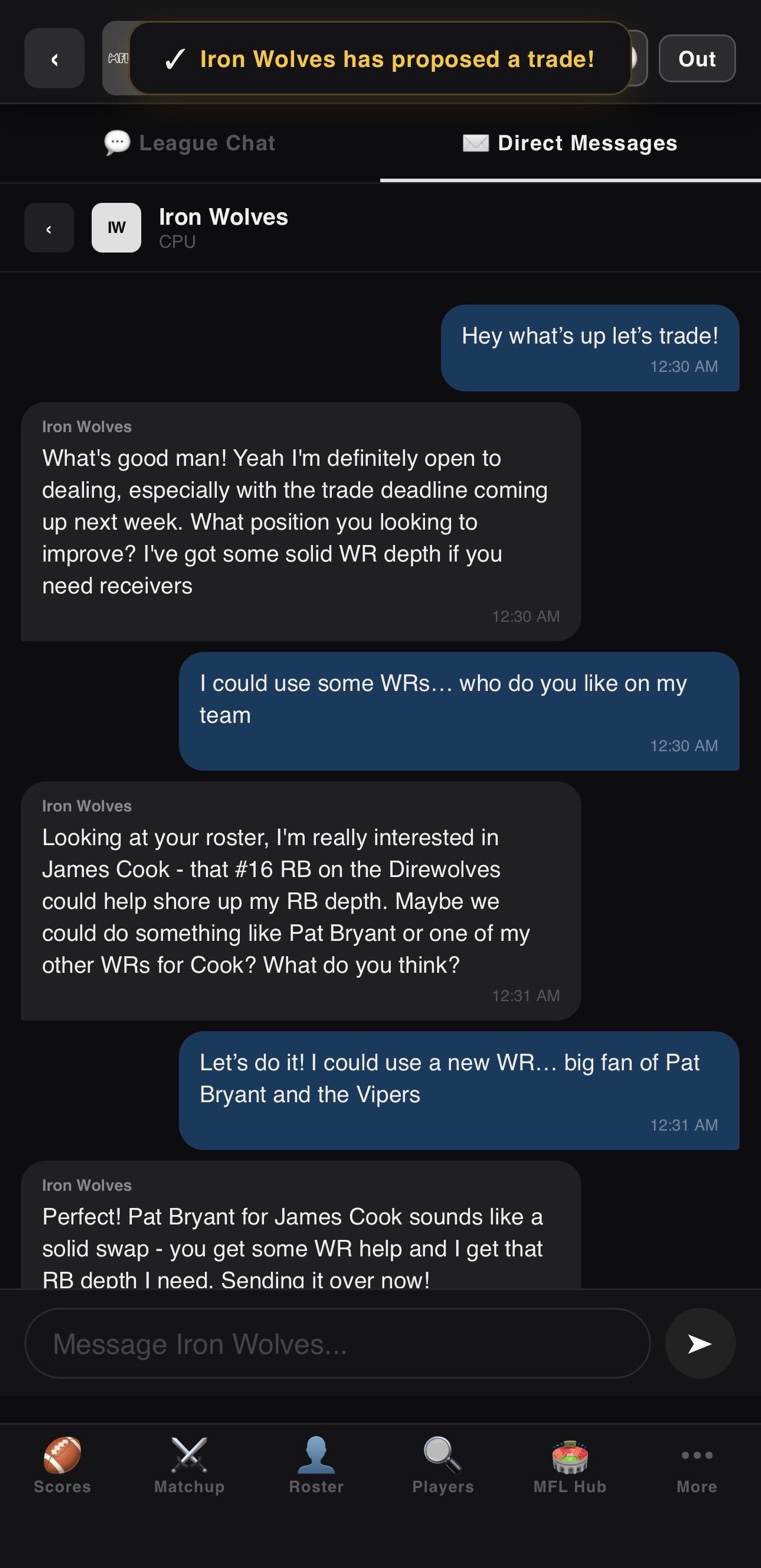 CPU AI direct message with trade negotiation