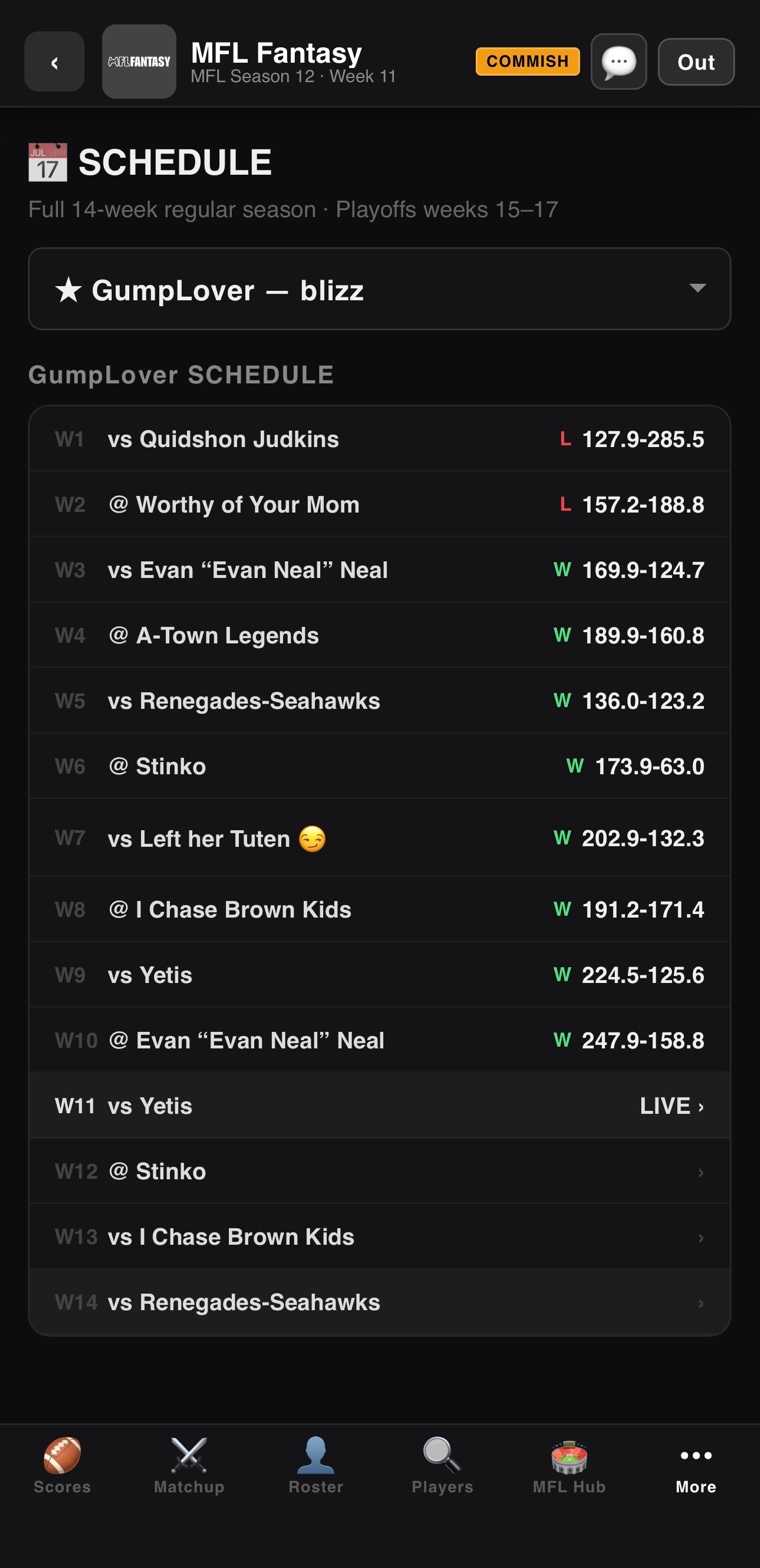Full league schedule across all 17 weeks
